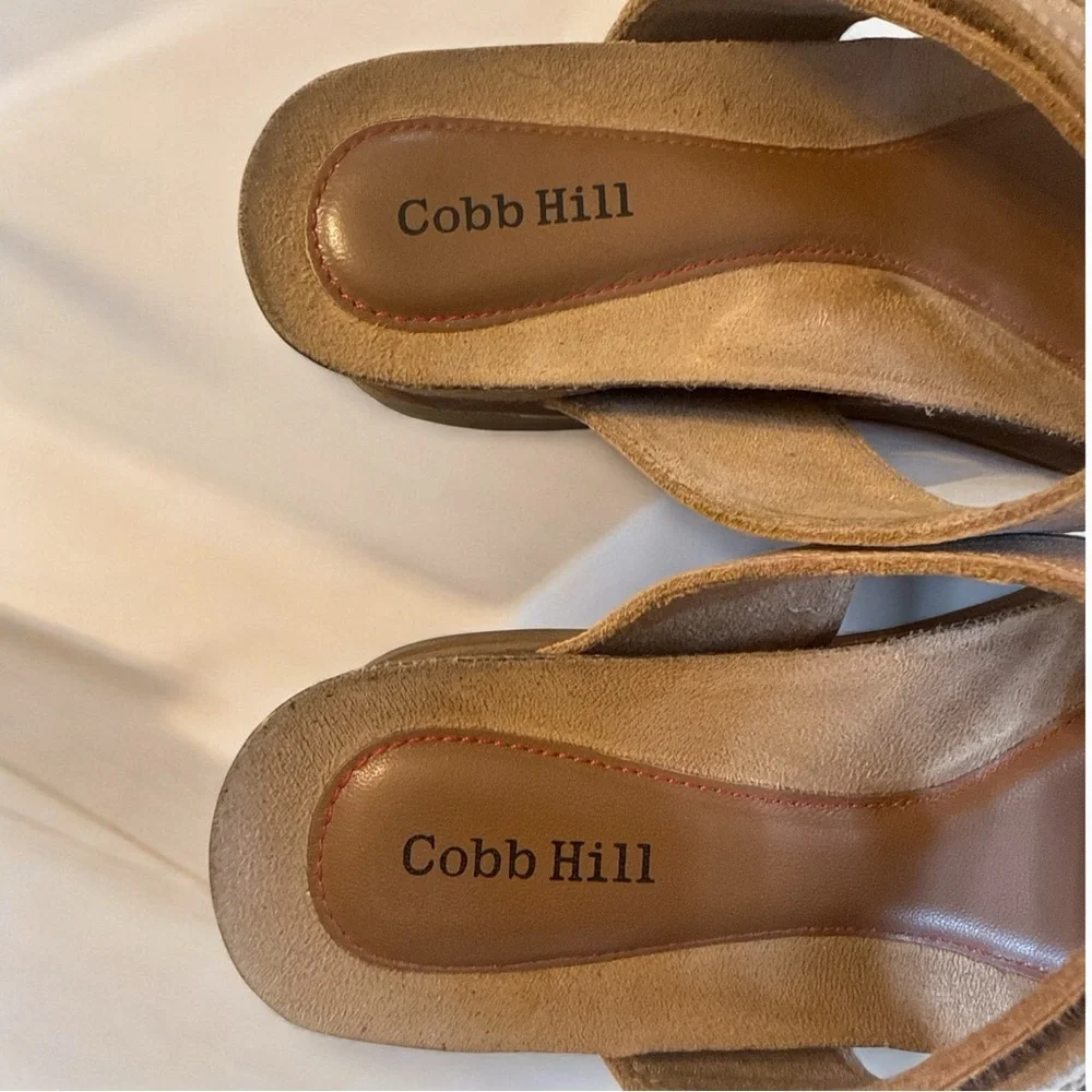 Cobb Hill Women’s Neutral Tan Leather Slide In Hook Loop Closure Comfort Sandals